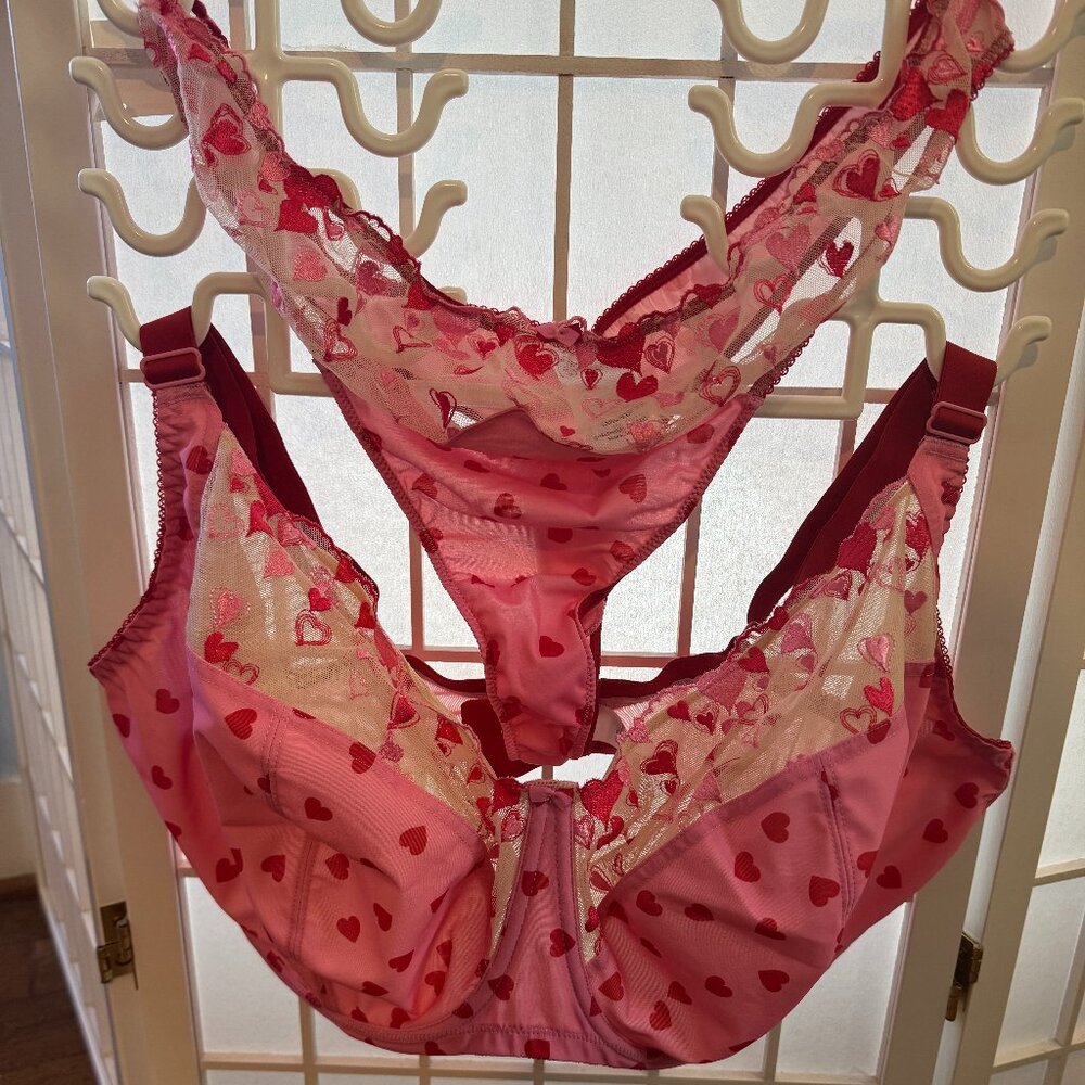 Bravissimo Pink and Red Bra 40J and Thong 2XL Set